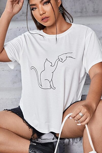 Machetta Γυναικείο μπλουζάκι White Cat Printed Oversize