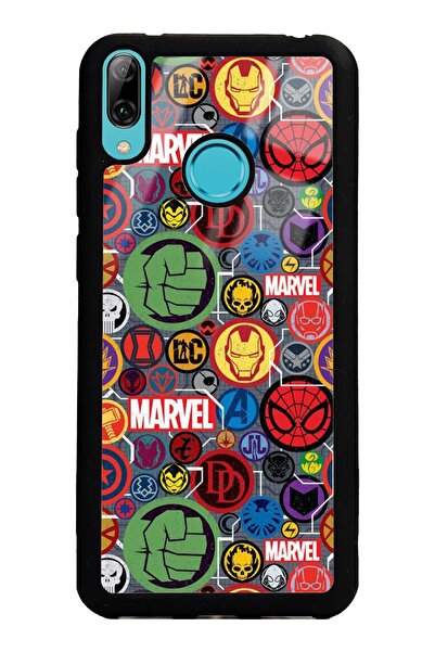 Spoyi Huawei Y7 (2019) Marvel Face Tasarımlı Glossy Telefon Kılıfı