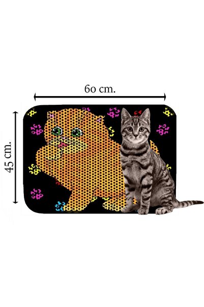 Miapet Elekli Desenli Kedi Tuvalet Önü Paspası 60 X 45 Cm Tombul Kedi