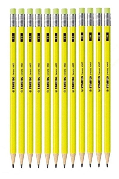 Stabilo Silgili Siyah Kurşun Kalem Neon Sarı 2b 12 Adet