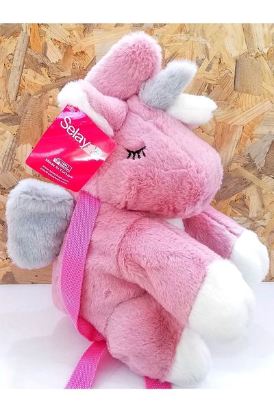 Şeker Adası Cute Soft Unicorn Pony Horse Pink Plush Backpack 30 cm - Gift
