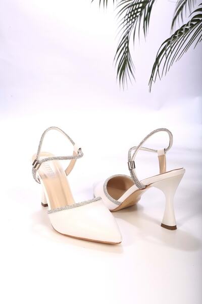 Shoeberry Women's White Ribbed Stone Heeled Shoes