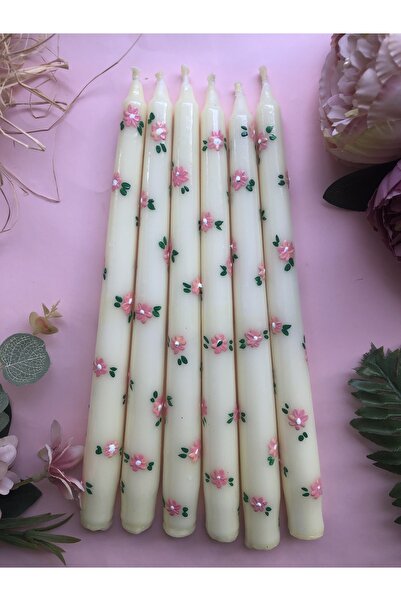 Elif Design Çiçek Desenli Şamdan Mumu El Çizimi Kokulu Mum Çiçekli Mum Papaty...