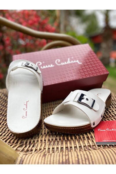 Pierre Cardin Γυναικείες καθημερινές παντόφλες μπεζ δερμάτινη πλήρης ορθοπεδική σόλα