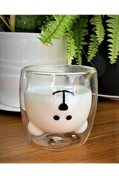 KÜÇÜK EW Double Walled Double Glass Borosilicate Glass with Teddy Bear Character 250ml