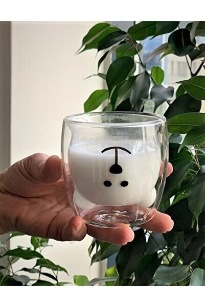 KÜÇÜK EW Double Walled Double Glass Borosilicate Glass with Teddy Bear Character 250ml
