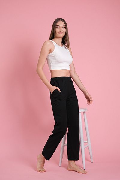 MAYSSTORE Pantaloni negri de pijama de buzunar
