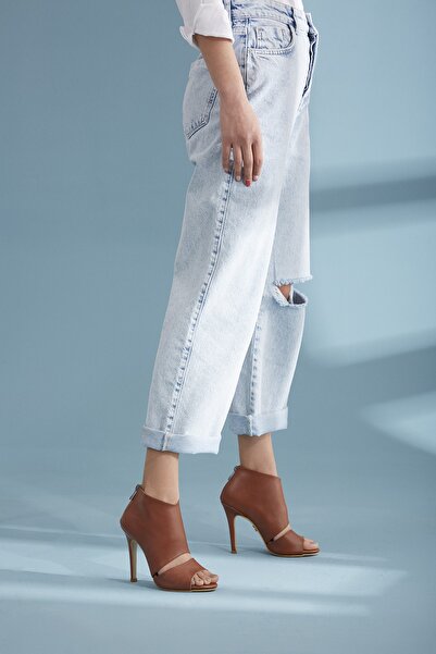 AYAKKABI PRENSİ 6466 Tan Matte 10 cm Women's Classic Heeled Shoes