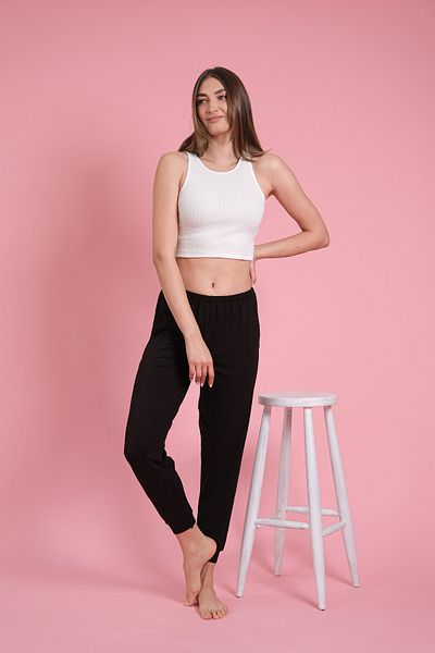 MAYSSTORE Pantaloni de pijama cu manșete din viscoză neagră cu buzunare / pantaloni de acasă