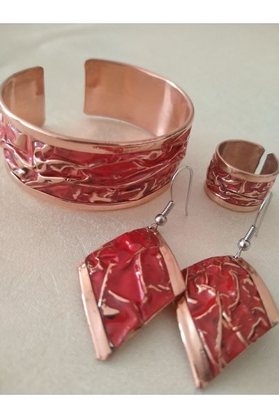 SALTANAT TAKI Red 3 Piece Copper Jewelry Set