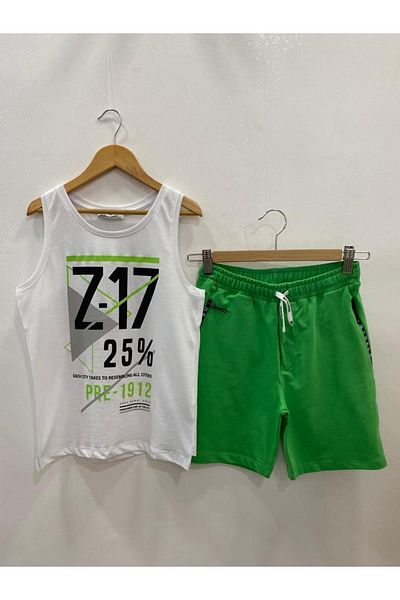 N.K. UNSEA Boy's White Sleeveless T-Shirt Green Shorts Set