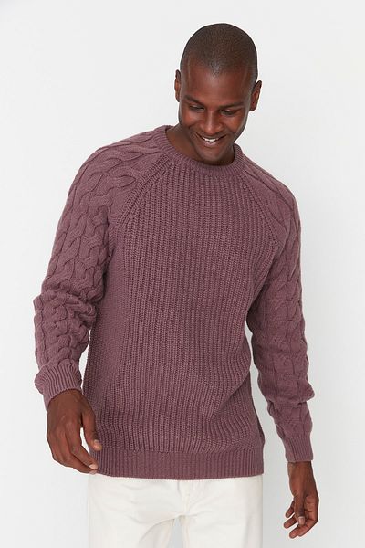 Trendyol Collection Unisex-Pullover aus rosafarbener Wolle mit Zopfmuster und Rundhalsausschnitt – TMNAW22KZ2059