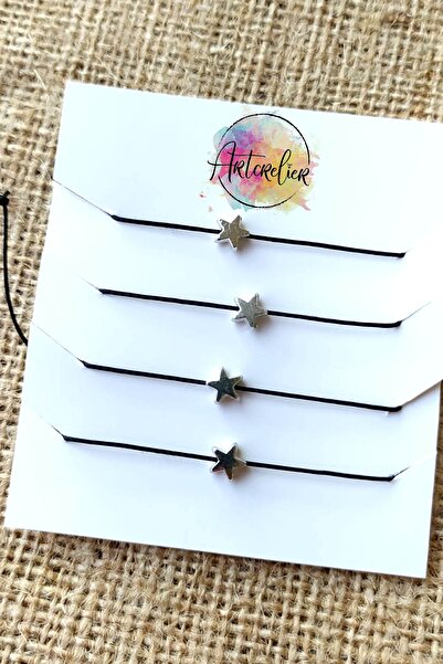 Artcrelier Yıldız Şekil ''bff'' Arkadaş Bilekliği Şans Bilekliği Organizasyon Bilekliği Siyah İp