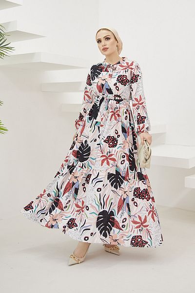 festmoda Nvs Pastel Leaf Pattern Dress