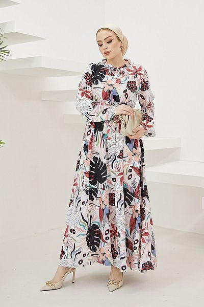 festmoda Nvs Pastel Leaf Pattern Dress