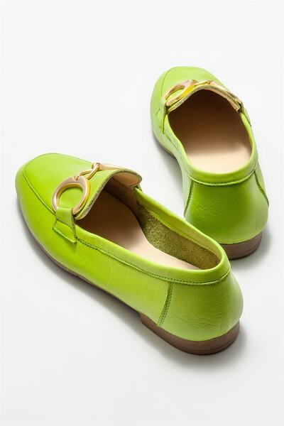 Elle Shoes Yeşil Deri Kadın Loafer