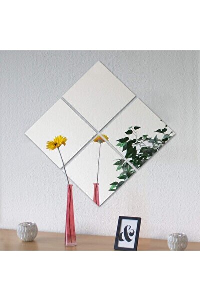 Genel Markalar Tasarım Dekoratif Kare Ayna Pleksi Gümüş 30x30cm 4 Adet