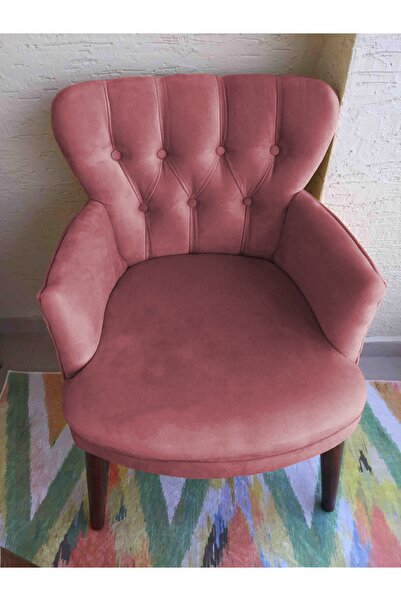 Kayser Home Berjer - Tekli Koltuk - Düz Renk Babyface Kumaş - Ahşap meşe renk Ayak - Gül Kurusu