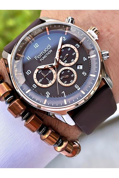 Ferrucci Brown Silicone Band Functional Men's Wristwatch