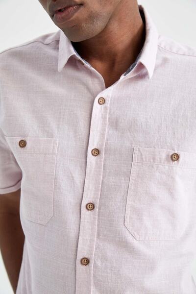 DeFacto Slim Fit Polo Neck Linen Look Short Sleeve Shirt