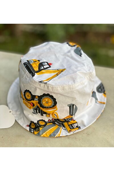 QUEEN AKSESUAR Baby Boy Child Crane Truck Car Patterned Bucket Baguette Hat 4-7 Years