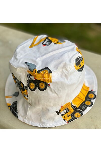 QUEEN AKSESUAR Baby Boy Child Crane Truck Car Patterned Bucket Baguette Hat 4-7 Years