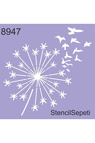 StencilSepeti Kuşlar Ve Çiçekler - Stencil Boyama Şablonu 20x20cm