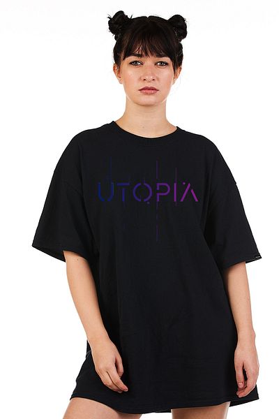 Pasage Μαύρο μπλουζάκι Azurco Oversize Utopia με στάμπα