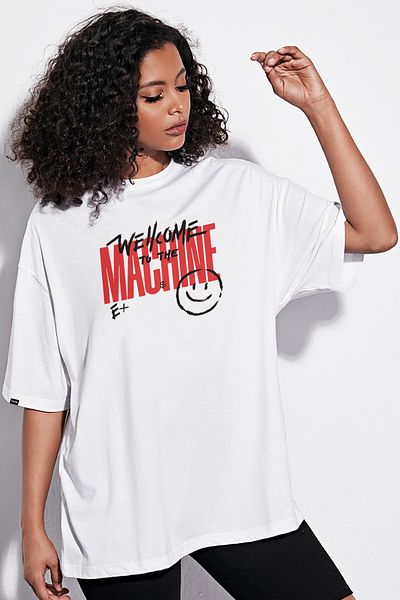 Pasage Λευκό μπλουζάκι Sc Plus Oversize με στάμπα μηχανής