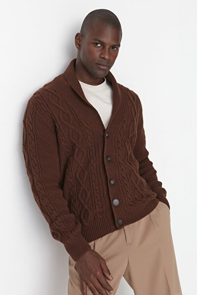 Trendyol Collection Cinnamon Color Slim Fit Hair Braid Detailed Knitwear Cardigan - TMNAW22HI0137