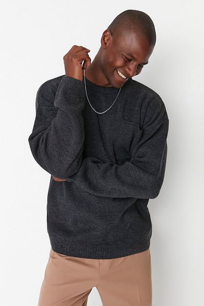 Trendyol Collection Anthrazitfarbener Oversize-Strickpullover mit Rundhalsausschnitt - TMNAW22KZ0146