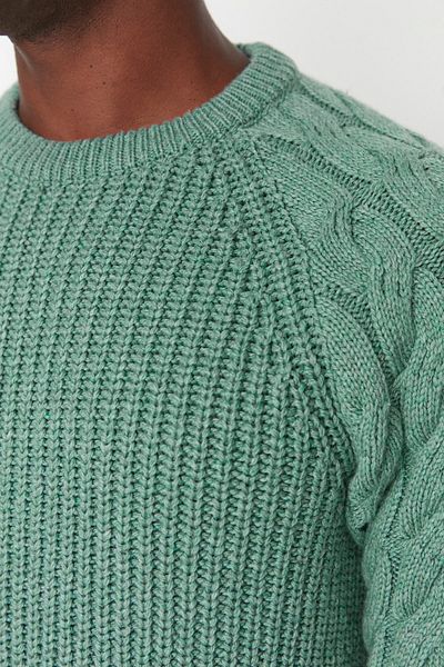 Trendyol Collection Lässiger Unisex-Pullover aus Wolle in Mintgrün – Haarstrickdetail, Rundhalsausschnitt TMNAW22KZ2059