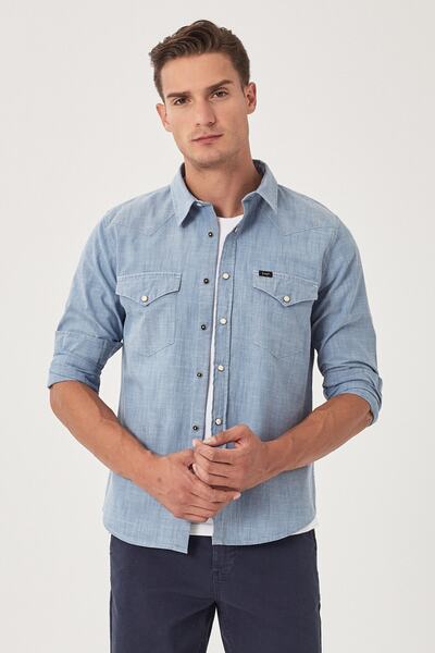 Lee Slim Fit Dar Kesim Uzun Kollu Denim Gömlek