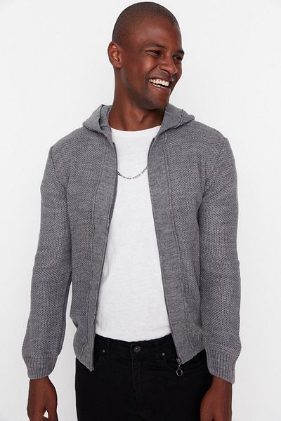 Trendyol Collection Strickjacke - Grau - Slim Fit