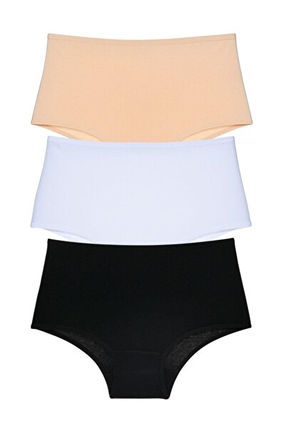 Imoda Kadın Siyah Beyaz Ten Rengi 3'lü Paket Yüksek Belli Külot