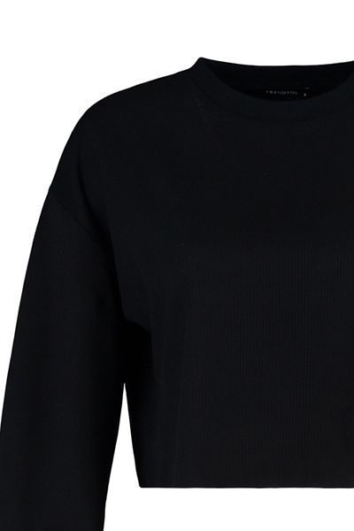 Trendyol Collection Чорний світшот з вафельної тканини Orme TWOAW23SW00319