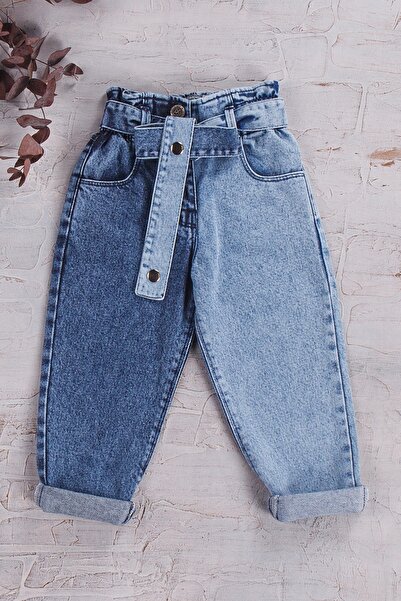 ADABEBEK Girl's High Waist Tied Double Color Style Jeans