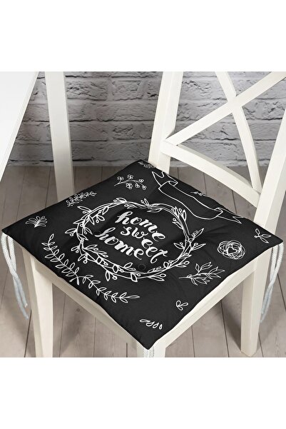 Nish & Royal Home Sweet Home Dijital Baskılı Dekoratif Pofidik Sandalye Minderi