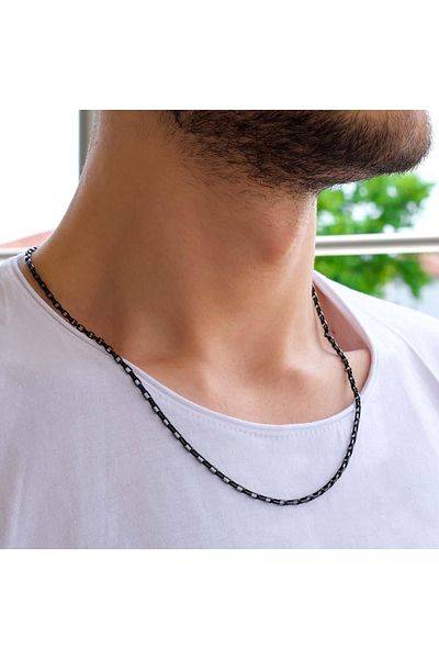 TESBİHCİBABA Dark Steel Ringed Model Stainless Steel Men's Necklace