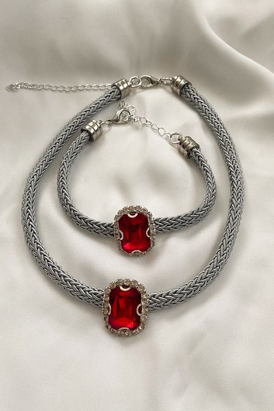 Liveyn Design Crystal Stone Herringbone Necklace Bracelet Set