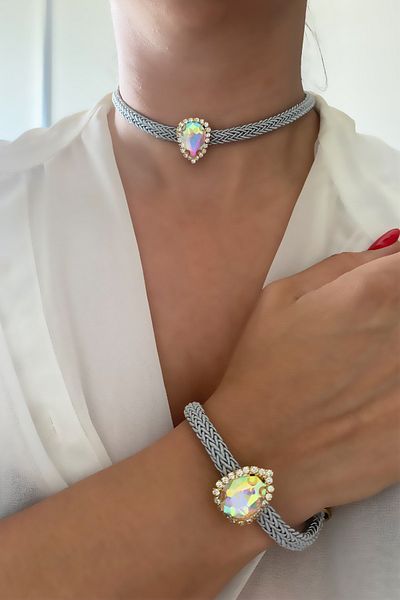 Liveyn Design Iridescent Crystal Necklace Bracelet Set