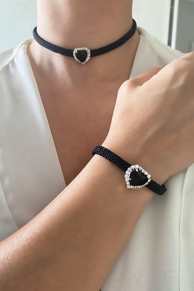 Liveyn Design مجموعة سوار قلادة كريستال القلب