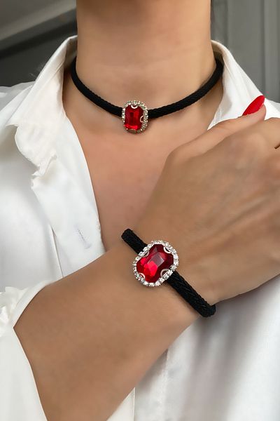 Liveyn Design Crystal Stone Necklace Bracelet Set