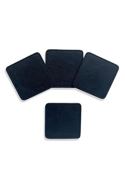 Le Color Leather Coaster Set of 4 Decorative Stitched Black