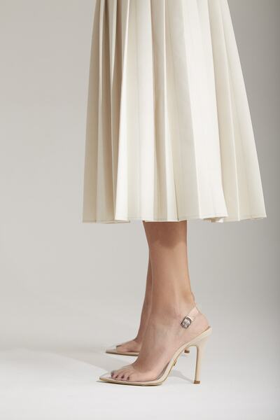 AYAKKABI PRENSİ Monica Şeffaf Detaylı Ten Mat 10 Cm Kadın Stiletto, Topuklu Ayakkabı