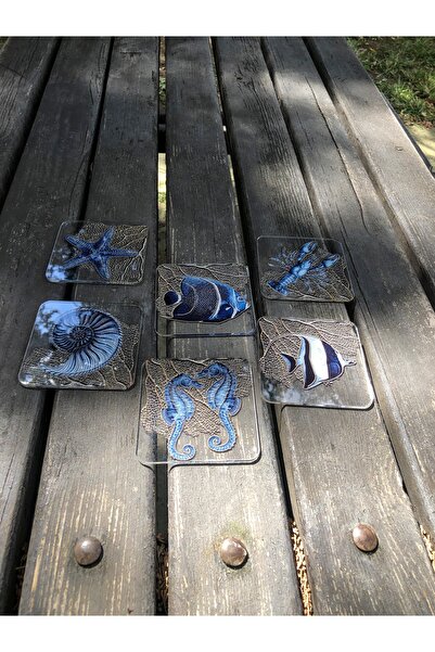 Queen Bee İstanbul قواعد أكواب زجاج شبكي -مارين- طقم من 6 قطع