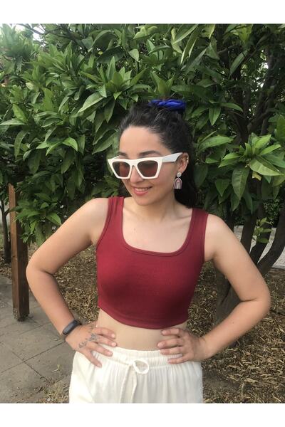 Portakal Çiçeği Akyaka Kare Yaka Kalın Askılı Fitilli Crop Top