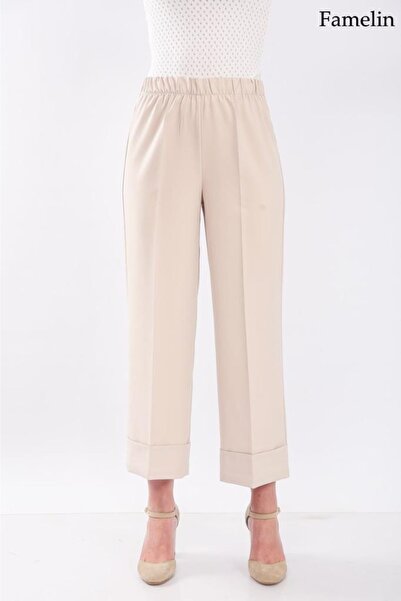 Famelin Geniş Duble Paça Beli Lastikli Kumaş Pantolon