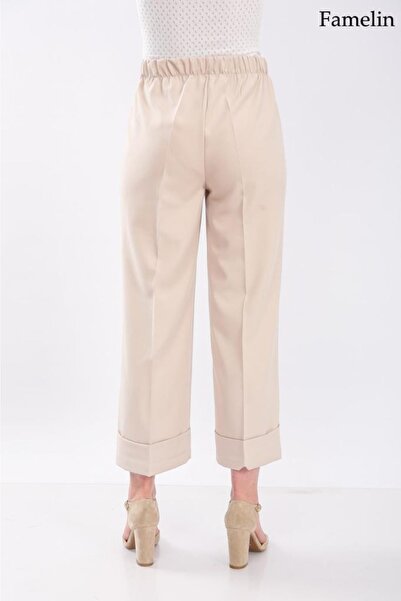 Famelin Geniş Duble Paça Beli Lastikli Kumaş Pantolon