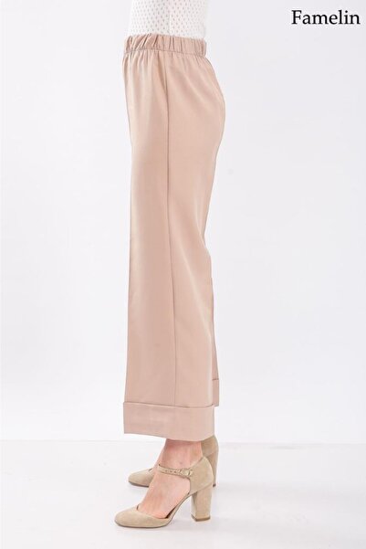 Famelin Geniş Duble Paça Beli Lastikli Kumaş Pantolon